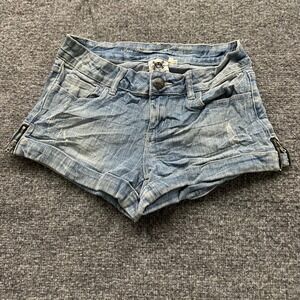 Iris Jeans Shorts Womens Size L Blue Denim Side Zip Distressed Casual Summer